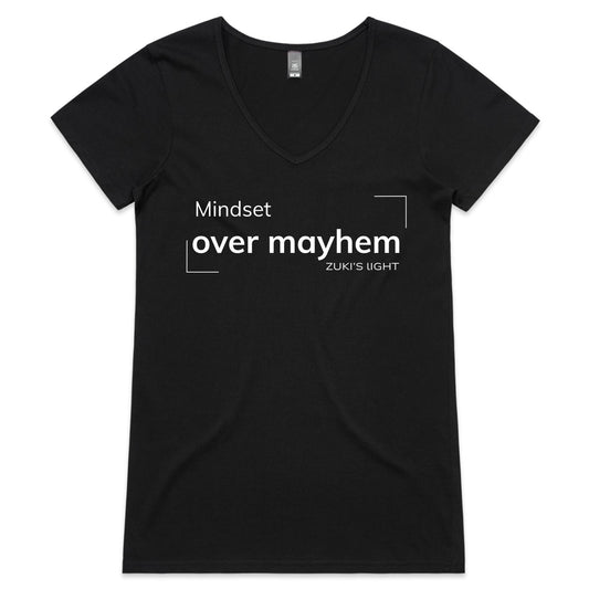 Mindset over mayhem- Zuki's Light Branded AS Colour Bevel - Womens V-Neck T-Shirt