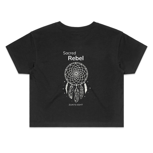 Sacred Rebel (back design only) Zuki's Light Branded AS Colour - Women's Crop Tee