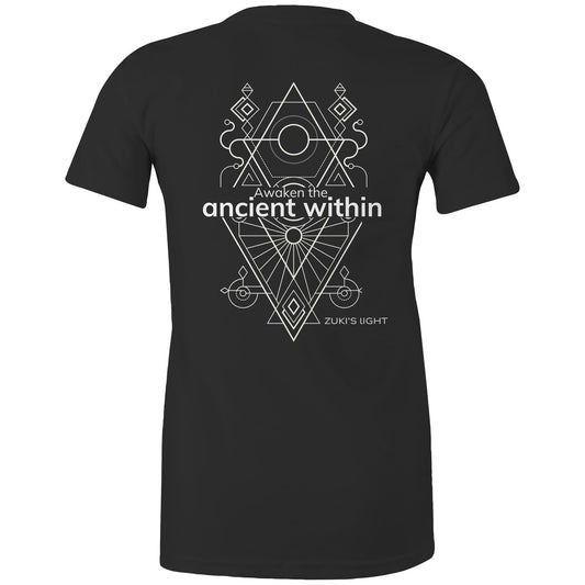 Awaken the ancient within (back design only) - Zuki's Light Branded AS Colour - Women's Maple Tee
