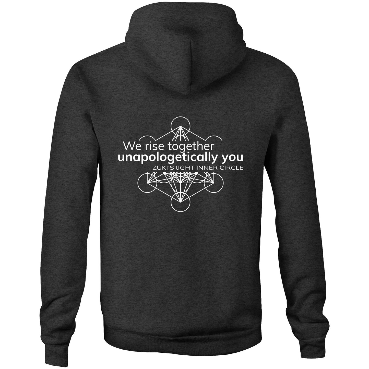 Unapologetically you- we rise together- inner circle Metatrons Cube (back design only) AS Colour Stencil - Pocket Hoodie Sweatshirt