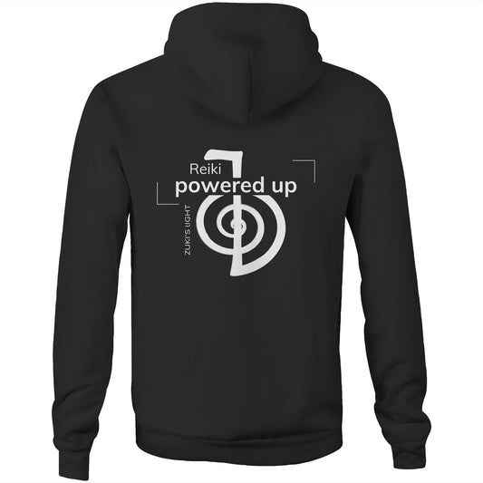 Reiki- Powered Up- Zuki's Light Branded (Back Design Only) AS Colour Stencil - Pocket Hoodie Sweatshirt