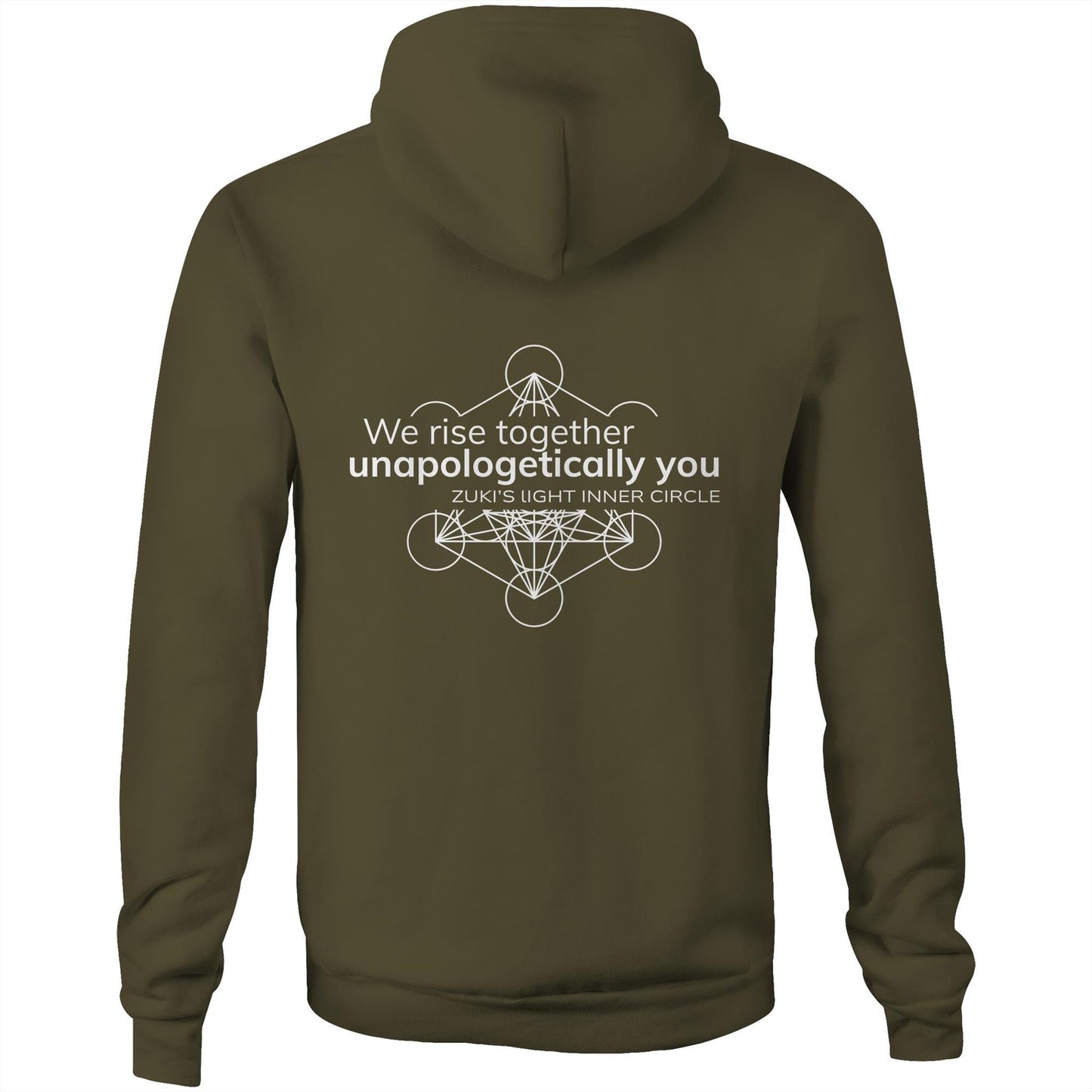 Unapologetically you- we rise together- inner circle Metatrons Cube (back design only) AS Colour Stencil - Pocket Hoodie Sweatshirt