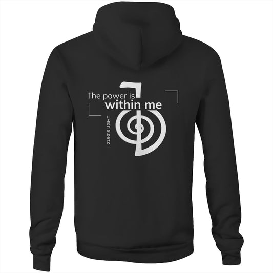 The power is within me- Reiki- (back design only) Zuki's Light Branded AS Colour Stencil - Pocket Hoodie Sweatshirt