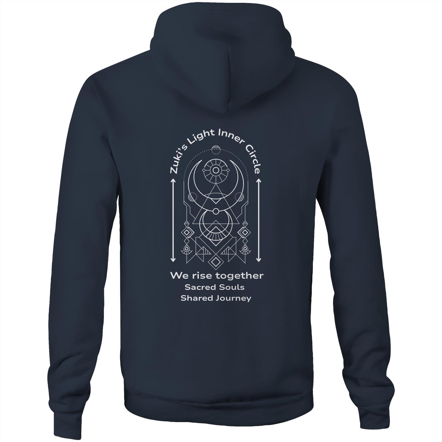 Zuki's Light Inner Circle- We rise together- Sacred Souls, Shared Journey- Zuki's Light Branded AS Colour Stencil - Pocket Hoodie Sweatshirt