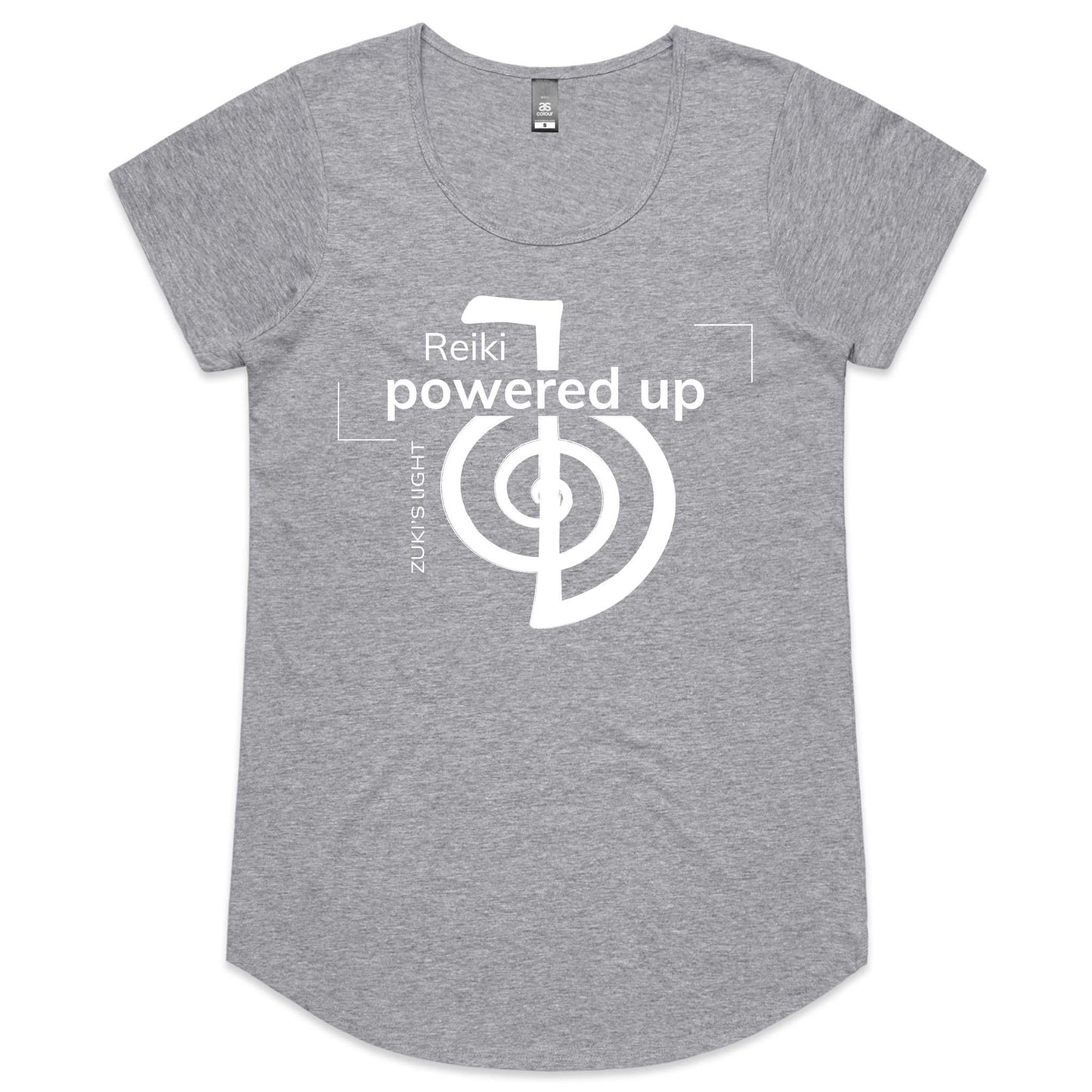 Reiki- Powered up- Zuki's Light Branded- AS Colour Mali - Womens Scoop Neck T-Shirt