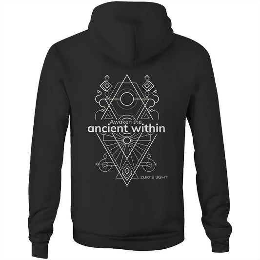 Awaken the ancient within (back design only) - Zuki's Light Branded AS Colour Stencil - Pocket Hoodie Sweatshirt