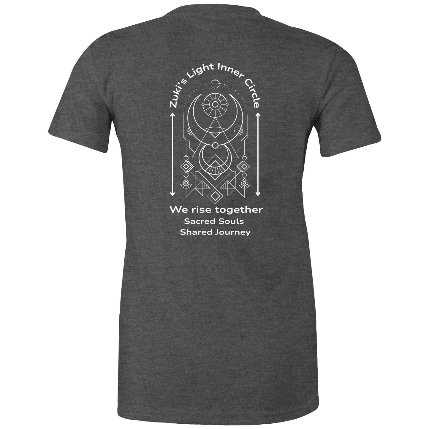 Zuki's Light Inner Circle- We Rise Together- Sacred Souls, Shared Journey (back design only) Zuki'a Light Branded AS Colour - Women's Maple Tee
