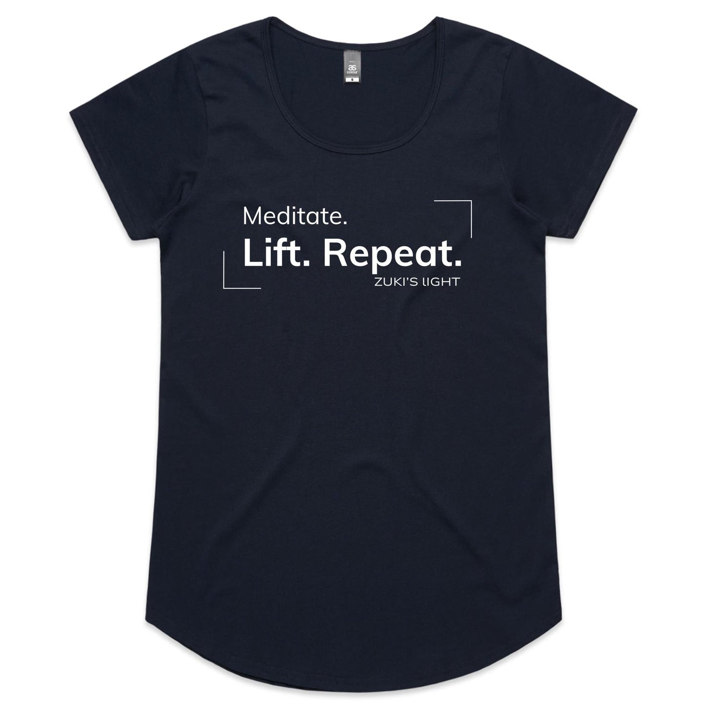 Meditate. Lift. Repeat- Zuki's Light Branded AS Colour Mali - Womens Scoop Neck T-Shirt