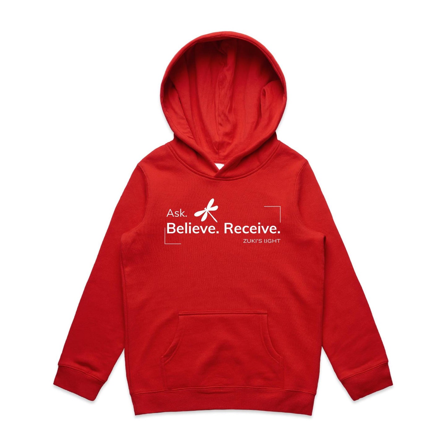 Ask Believe Recieve Dragonfly- Zuki's Light Branded AS Colour - Youth Supply Hood
