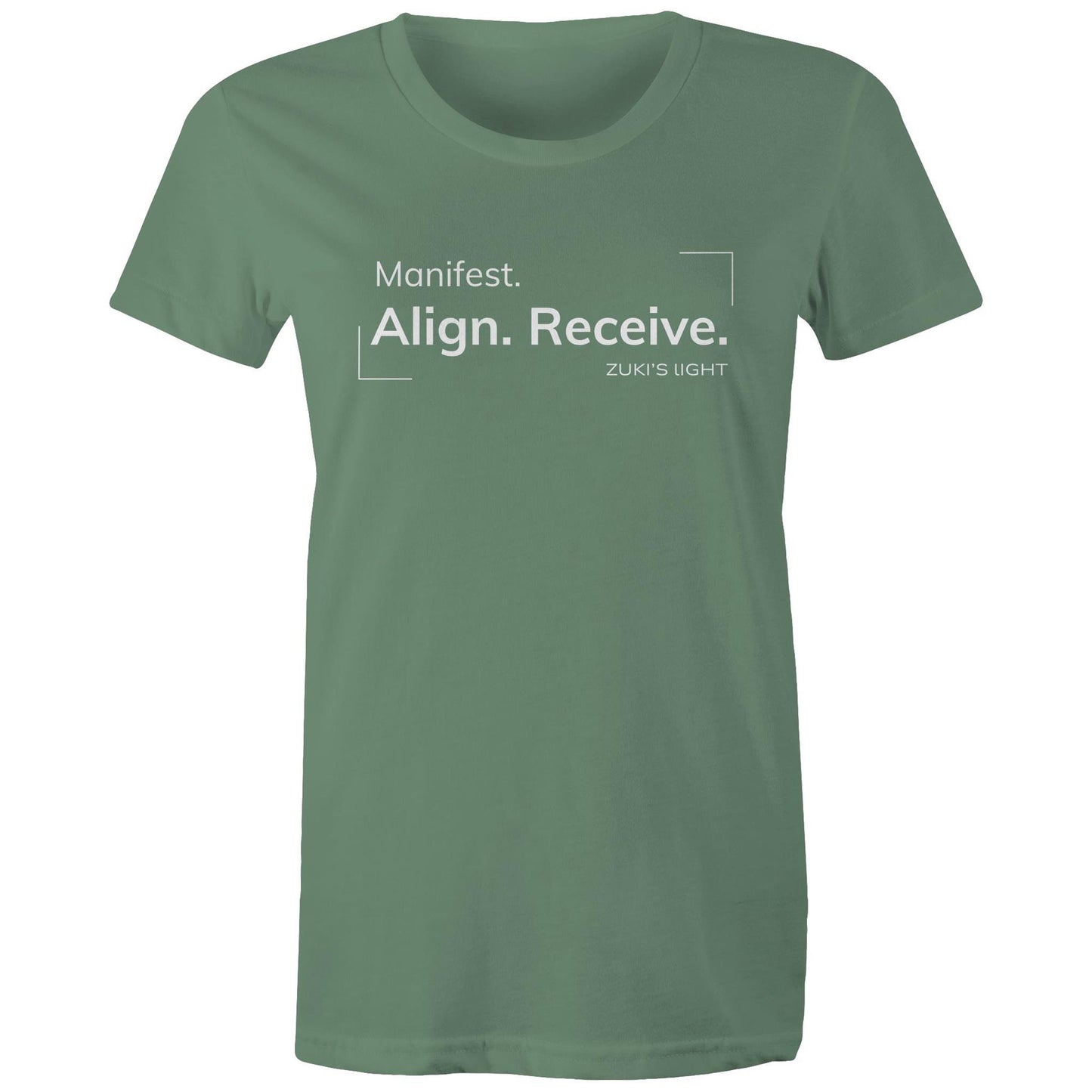 Manifest. Align. Receive. Zuki's Light Branded AS Colour - Women's Maple Tee