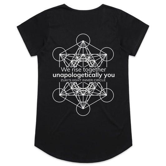 We rise together- Unapologetically you Metratrons Cube- Zuki's Light Inner Circle (Back design only)AS Colour Mali - Womens Scoop Neck T-Shirt