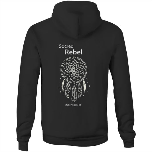 Sacred Rebel (back design only) Zuki's Light Branded AS Colour Stencil - Pocket Hoodie Sweatshirt