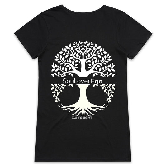 Soul over Ego (back design only) Zuki's Light Branded AS Colour Bevel - Womens V-Neck T-Shirt