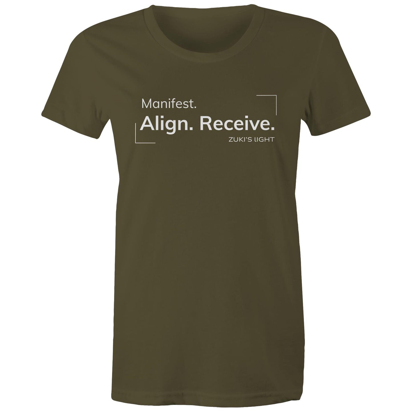 Manifest. Align. Receive. Zuki's Light Branded AS Colour - Women's Maple Tee