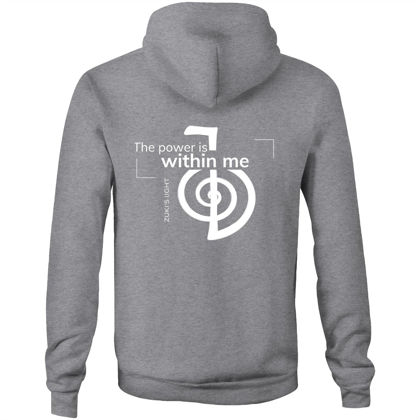 The power is within me- Reiki- (back design only) Zuki's Light Branded AS Colour Stencil - Pocket Hoodie Sweatshirt