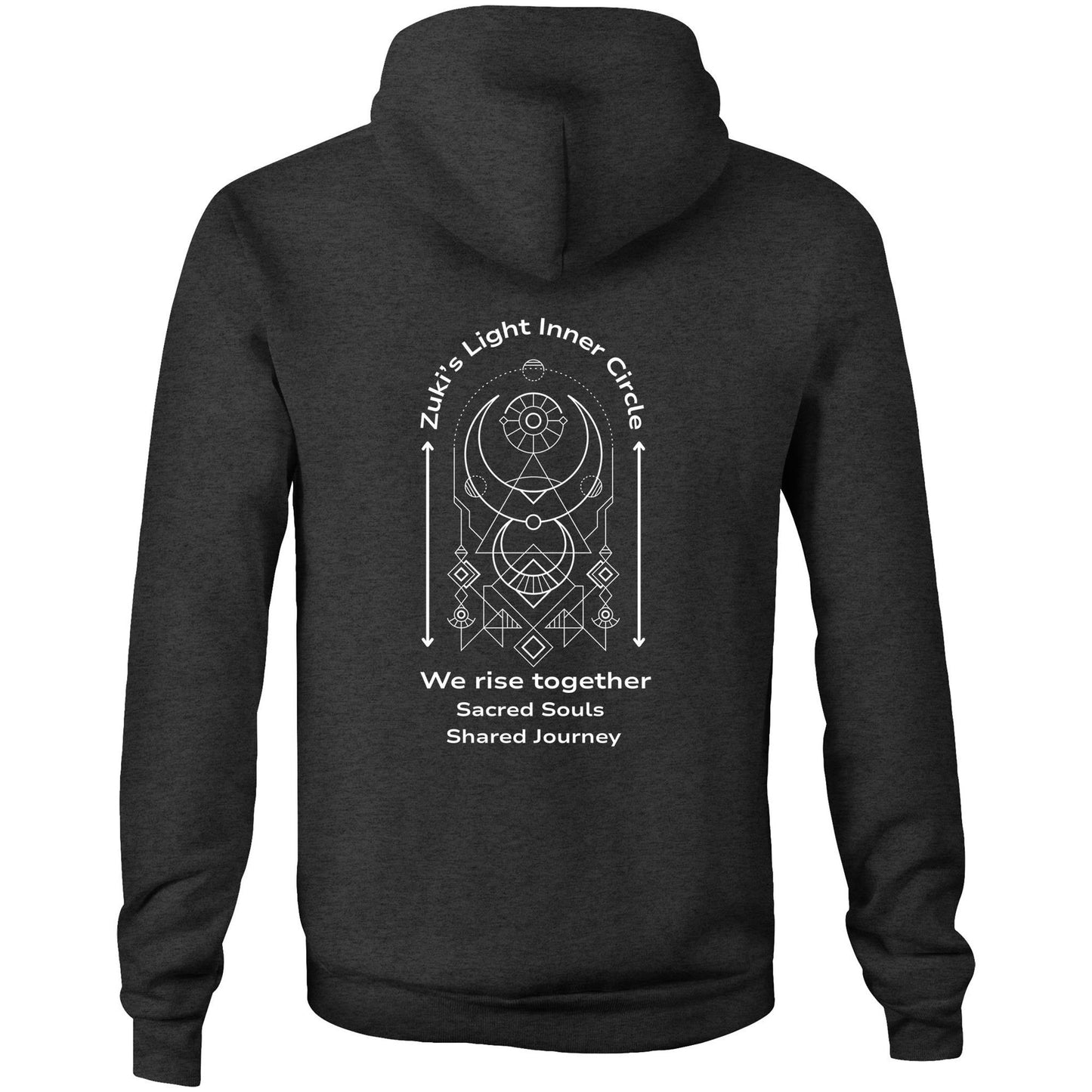 Zuki's Light Inner Circle- We rise together- Sacred Souls, Shared Journey- Zuki's Light Branded AS Colour Stencil - Pocket Hoodie Sweatshirt