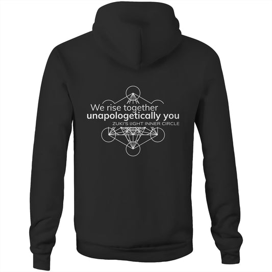 Unapologetically you- we rise together- inner circle Metatrons Cube (back design only) AS Colour Stencil - Pocket Hoodie Sweatshirt