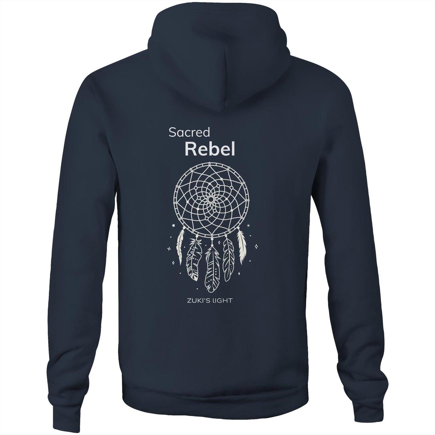 Sacred Rebel (back design only) Zuki's Light Branded AS Colour Stencil - Pocket Hoodie Sweatshirt