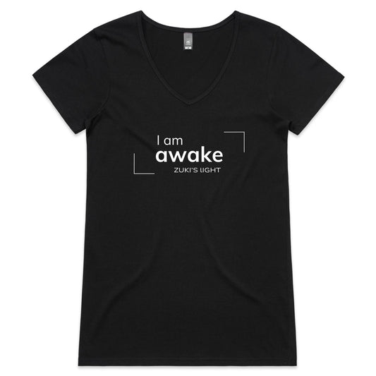 I am awake- Zuki's Light Branded- AS Colour Bevel - Womens V-Neck T-Shirt