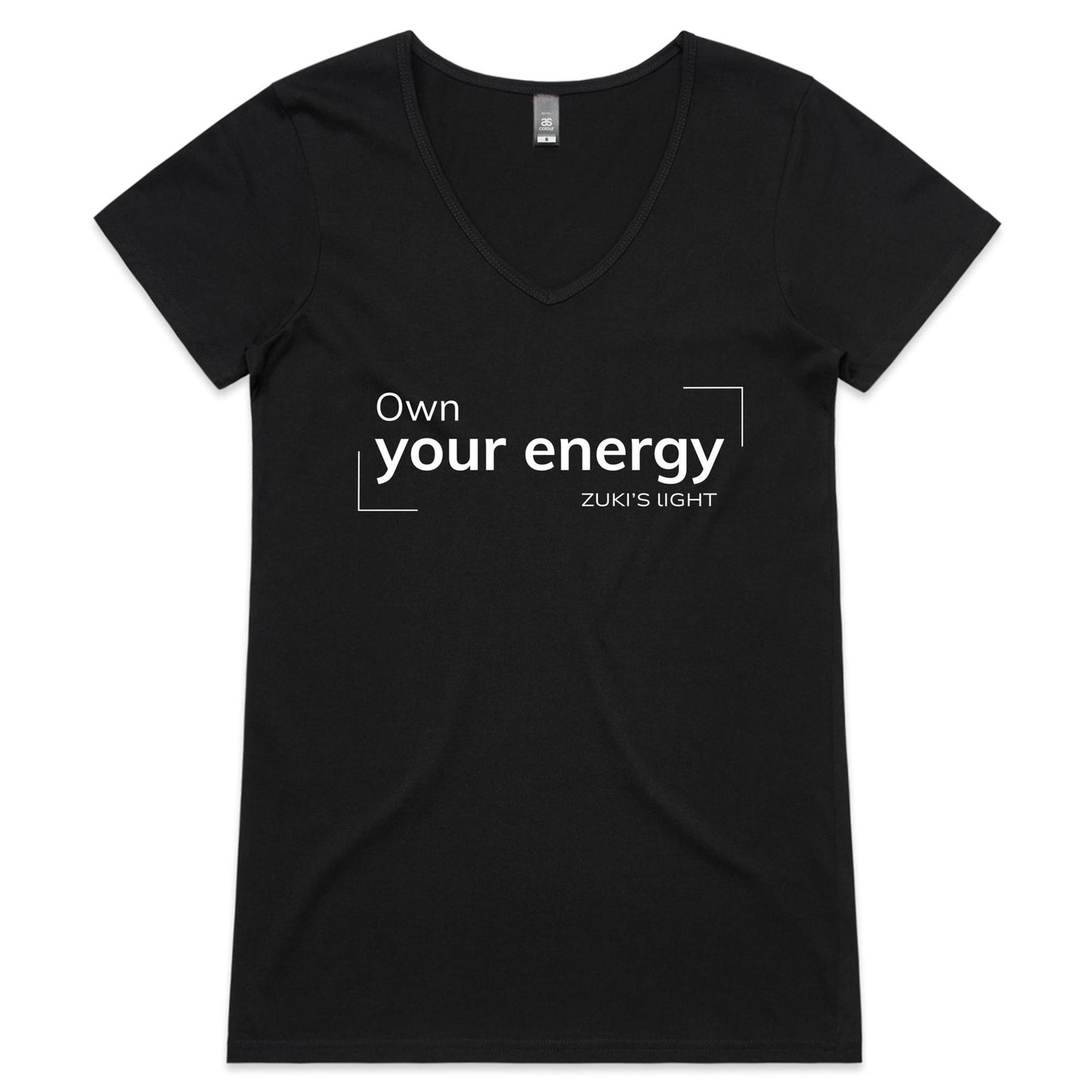 Own your energy- Zuki's Light Branded- AS Colour Bevel - Womens V-Neck T-Shirt