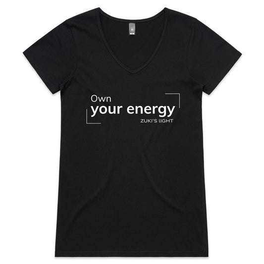 Own your energy- Zuki's Light Branded- AS Colour Bevel - Womens V-Neck T-Shirt