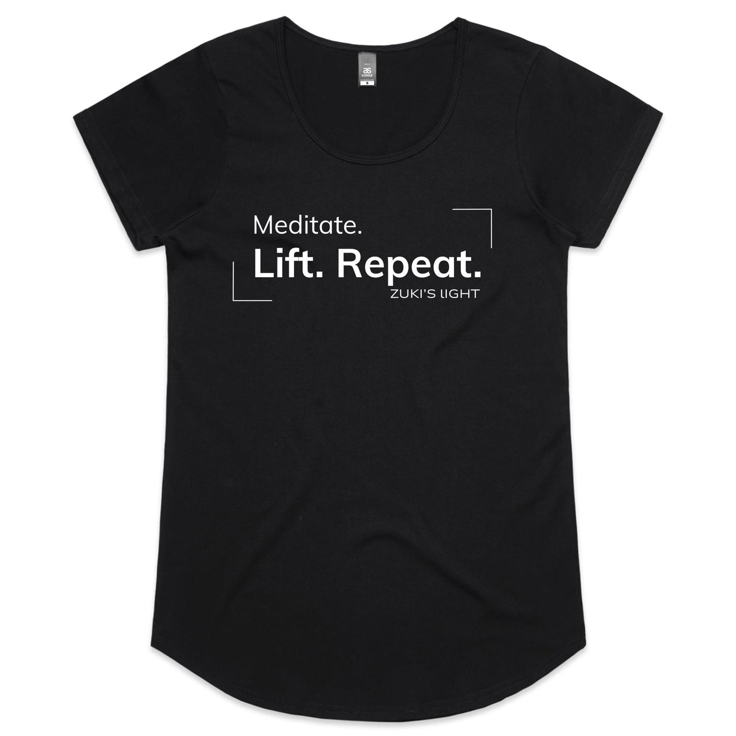 Meditate. Lift. Repeat- Zuki's Light Branded AS Colour Mali - Womens Scoop Neck T-Shirt