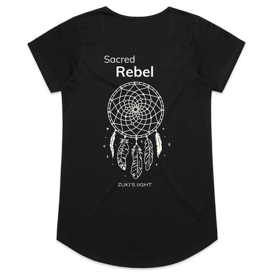Sacred Rebel (back design only) Zuki's Light Branded AS Colour Mali - Womens Scoop Neck T-Shirt