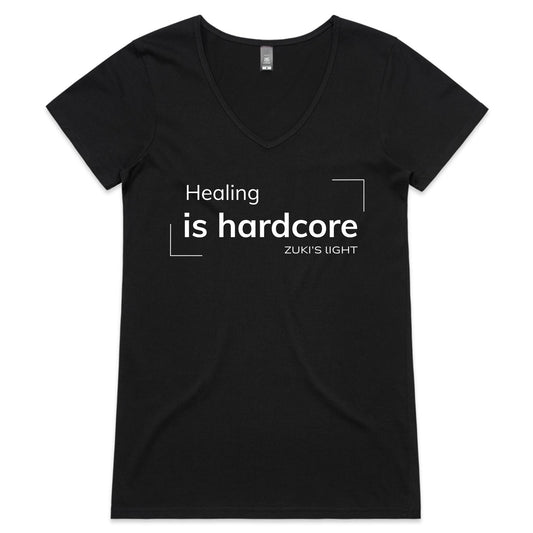 Healing is hardcore- Zuki's Light Branded AS Colour Bevel - Womens V-Neck T-Shirt