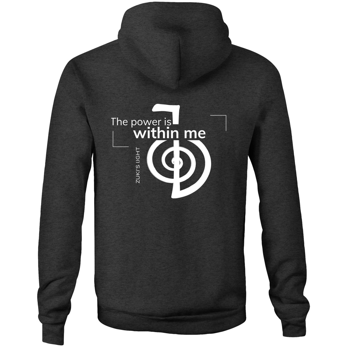 The power is within me- Reiki- (back design only) Zuki's Light Branded AS Colour Stencil - Pocket Hoodie Sweatshirt