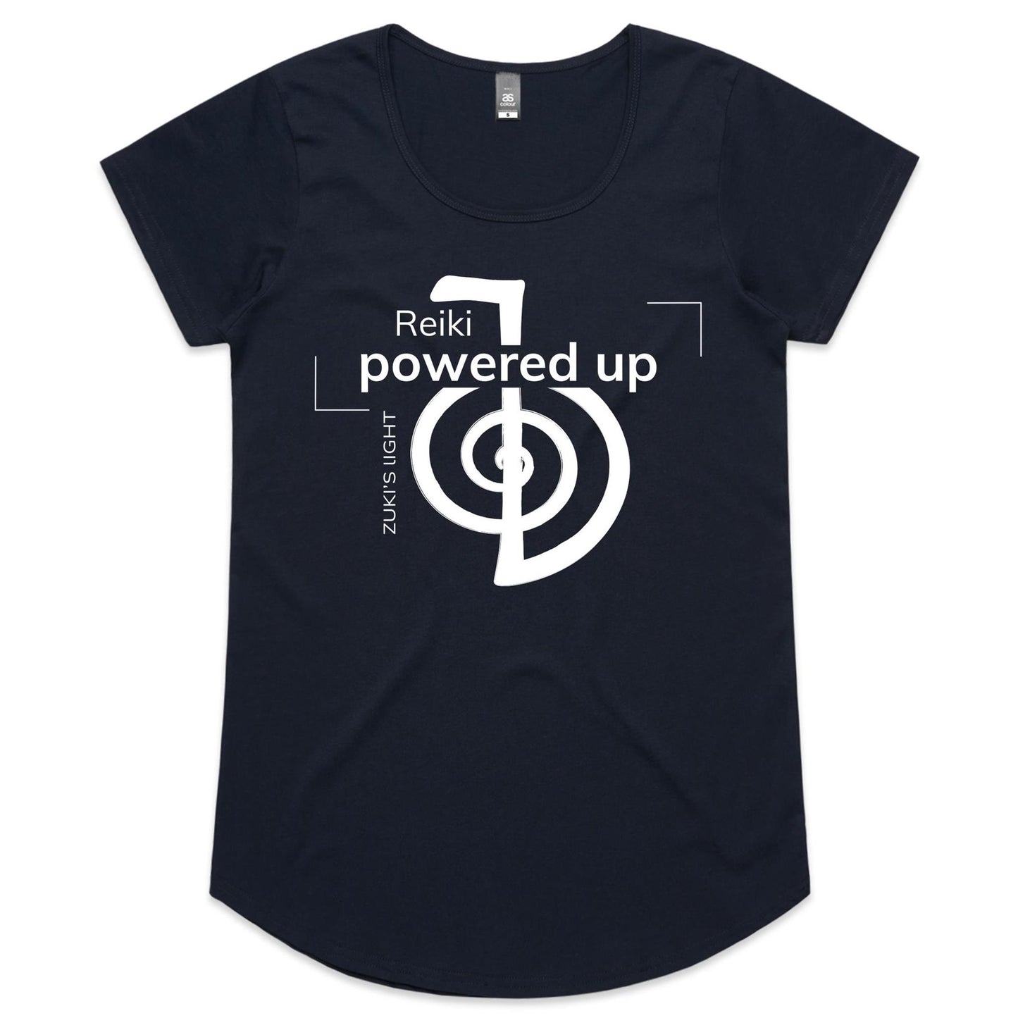 Reiki- Powered up- Zuki's Light Branded- AS Colour Mali - Womens Scoop Neck T-Shirt