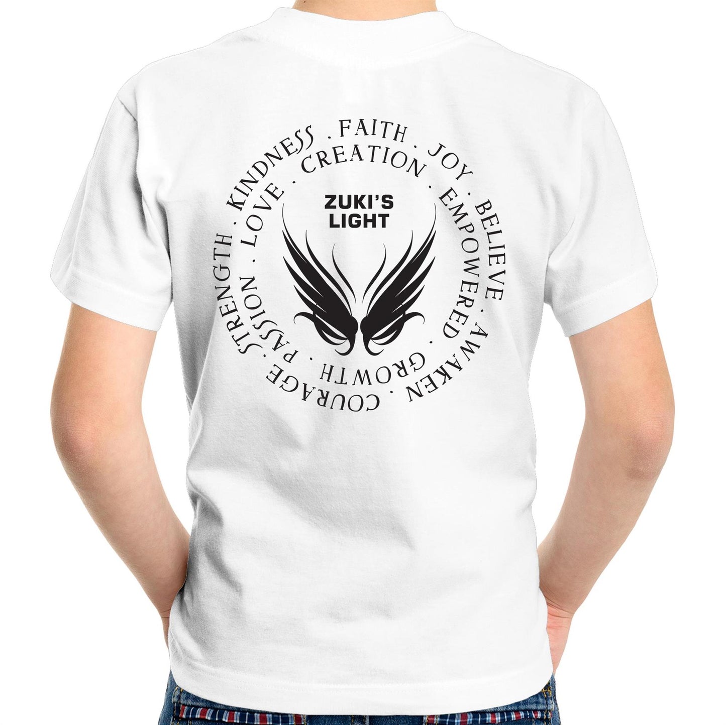 Angel Wing Inspired Words in Black Font- Sportage Surf - Kids Youth T-Shirt