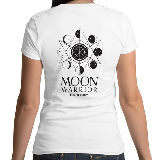 Moon Warrior in Black Font- AS Colour Mali - Womens Scoop Neck T-Shirt