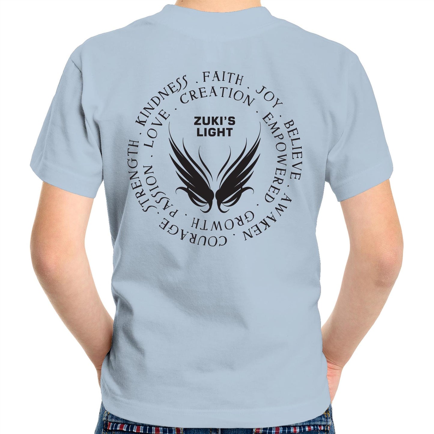 Angel Wing Inspired Words in Black Font- Sportage Surf - Kids Youth T-Shirt